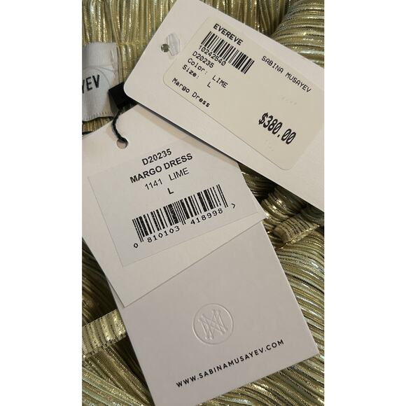 NWT $380 Sabina Musayev Margo Pleated V-Neck Midi Cocktail Dress Green - Size L - Picture 9 of 12